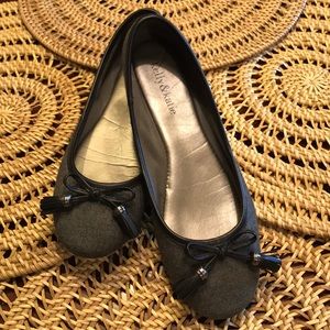 Kelly and Katie gray “wool” fabric ballet flats